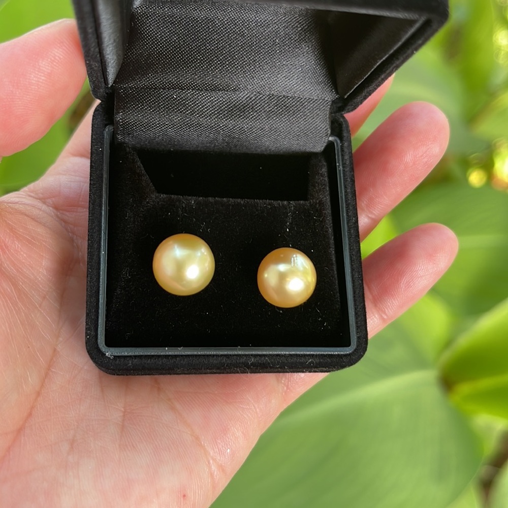 Genuine South Sea Pearl Golden in 18k yellow gold 10mm W/Certificate - Picture 3 of 11